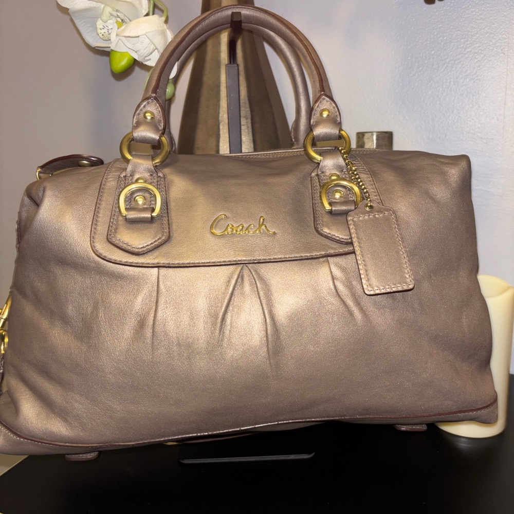 Coach Ashley Metallic Bronze Satchel- Matching Wristlet In Closet. - Picture 14 of 14
